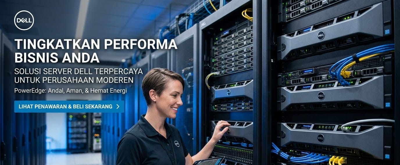 Teknisi sedang melakukan instalasi dan konfigurasi server di rack cabinet